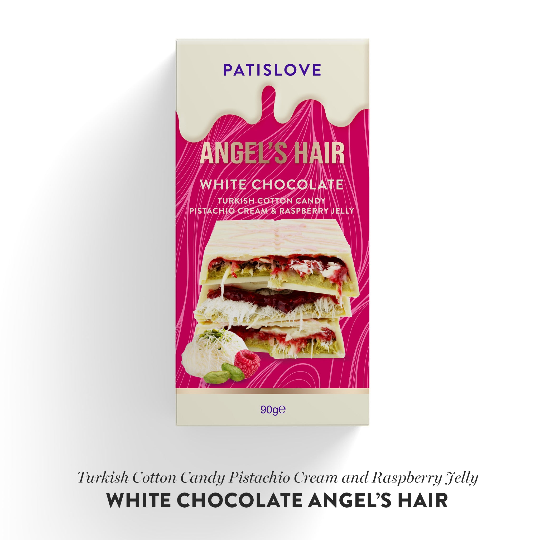 Angel’s Hair White Chocolate Turkish Cotton Candy Pistachio Cream & Raspberry Jelly