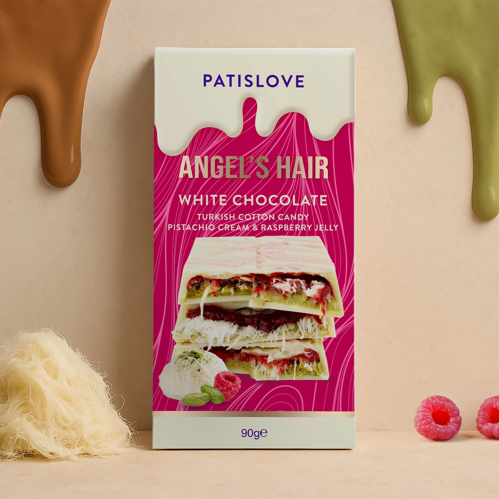 Angel’s Hair White Chocolate Turkish Cotton Candy Pistachio Cream & Raspberry Jelly