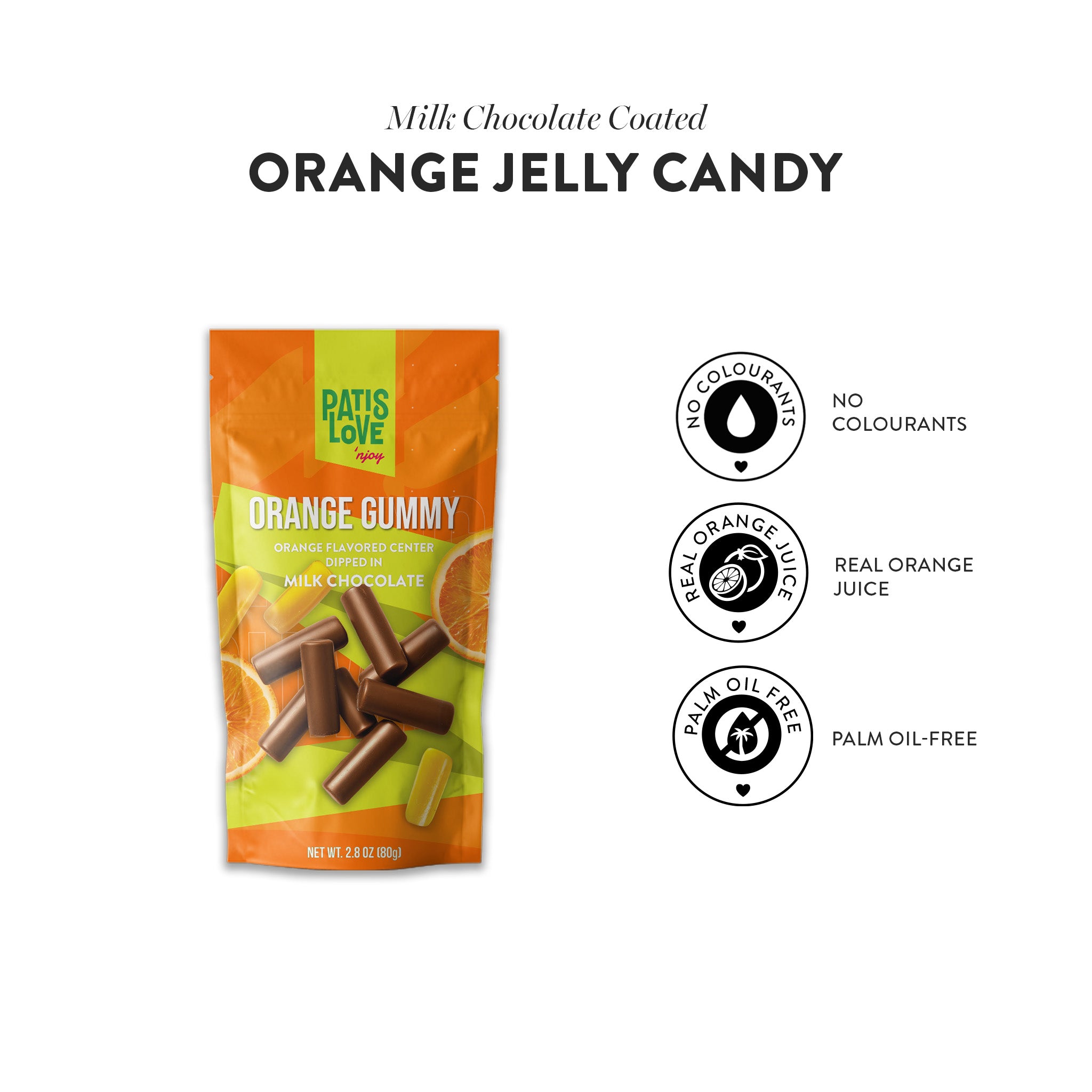Patislove Orange Gummy – Milk Chocolate Covered