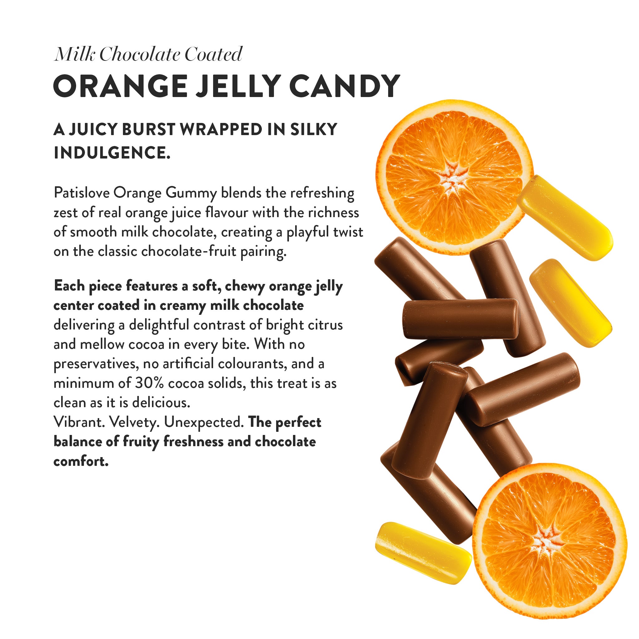 Patislove Orange Gummy – Milk Chocolate Covered