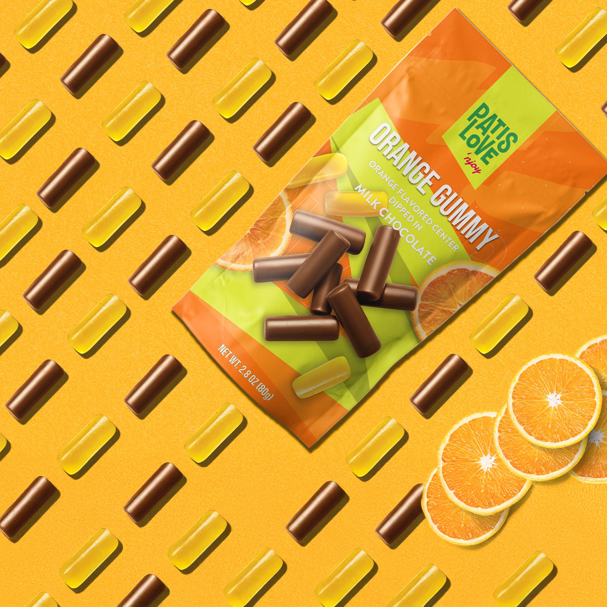 Patislove Orange Gummy – Milk Chocolate Covered
