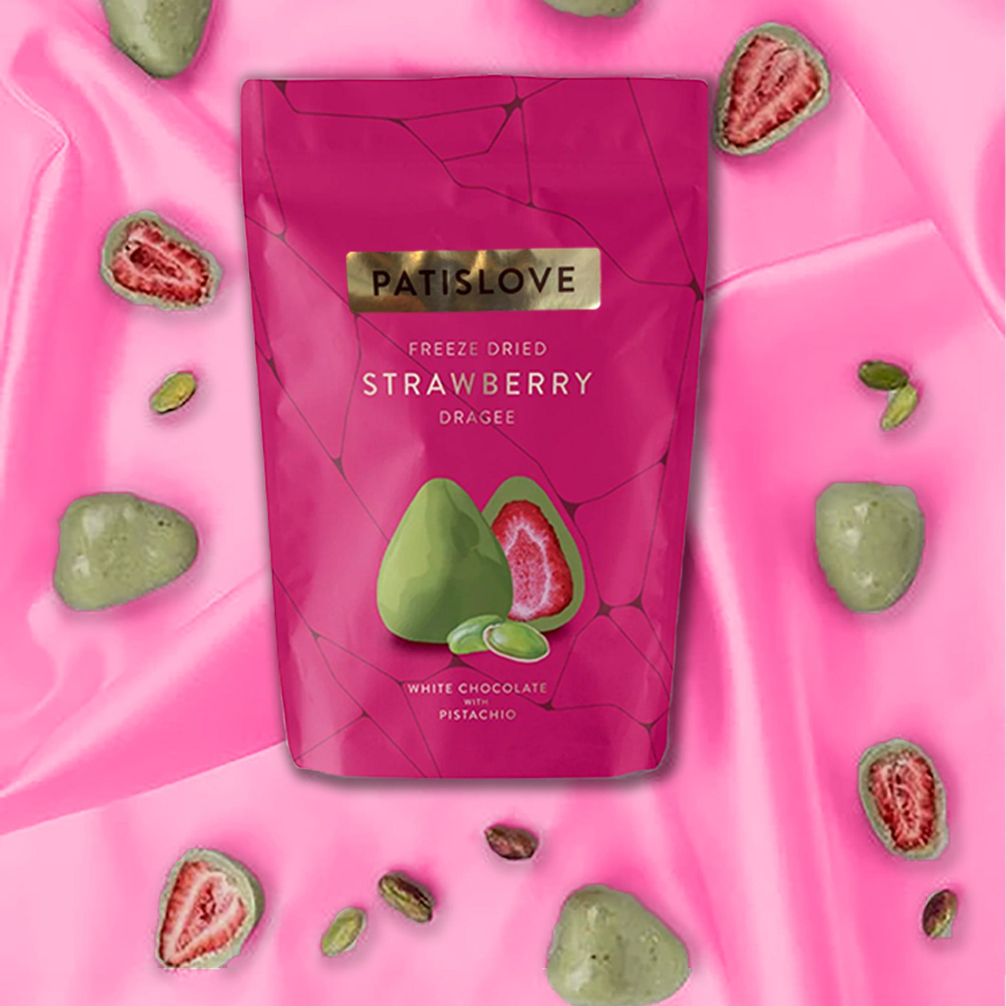 Pistachio White Chocolate Covered Freeze-Dried Strawberry