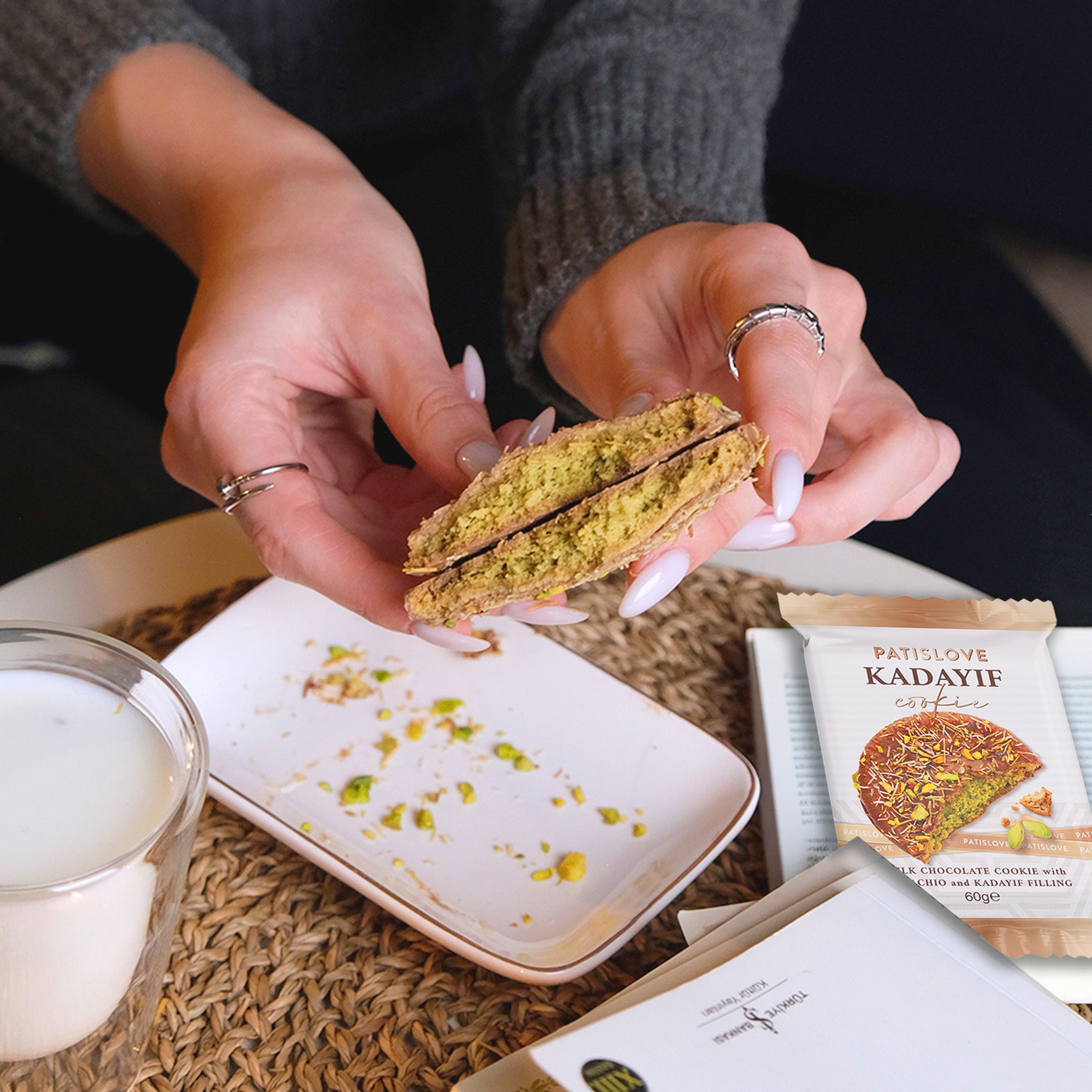 Milk Chocolate Cookie with Pistachio and Kadayif Filling