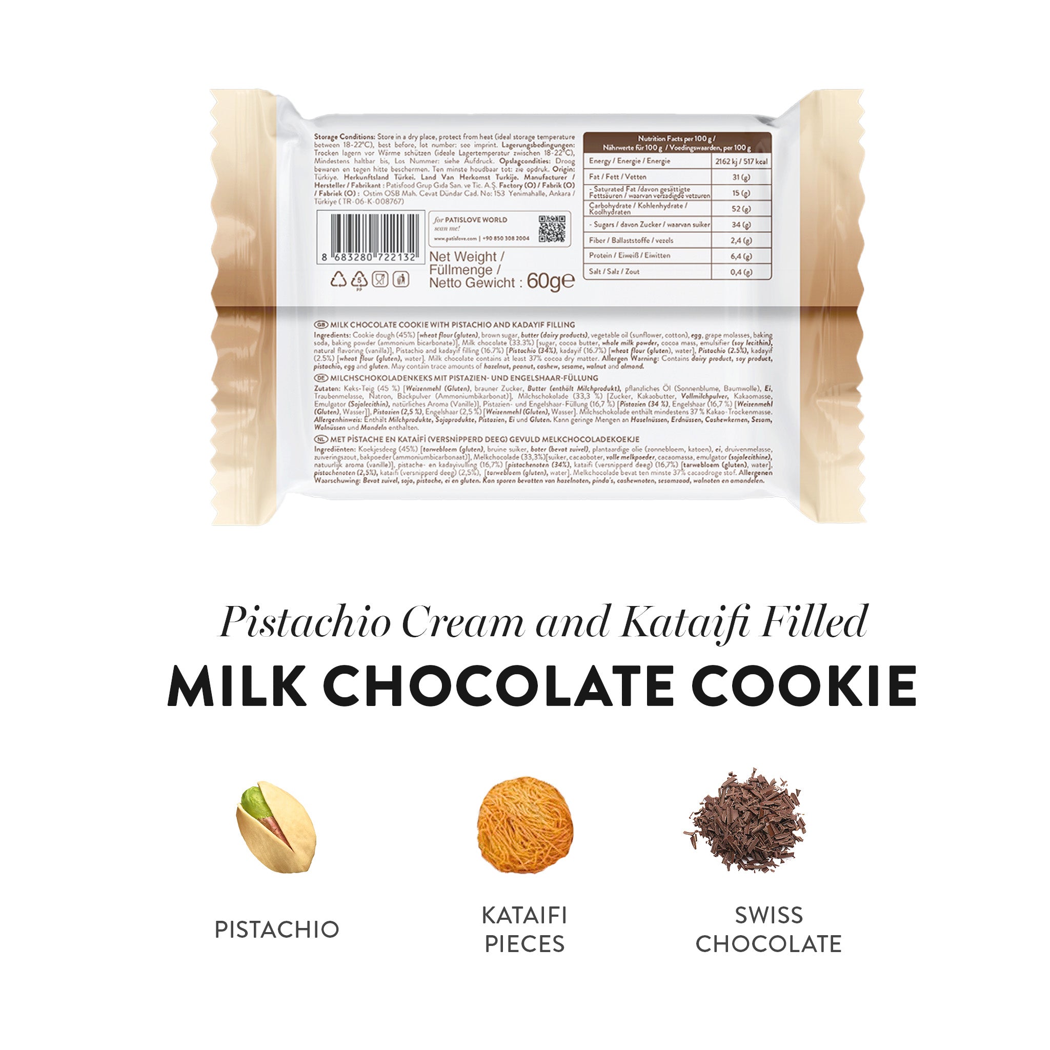 Milk Chocolate Cookie with Pistachio and Kadayif Filling