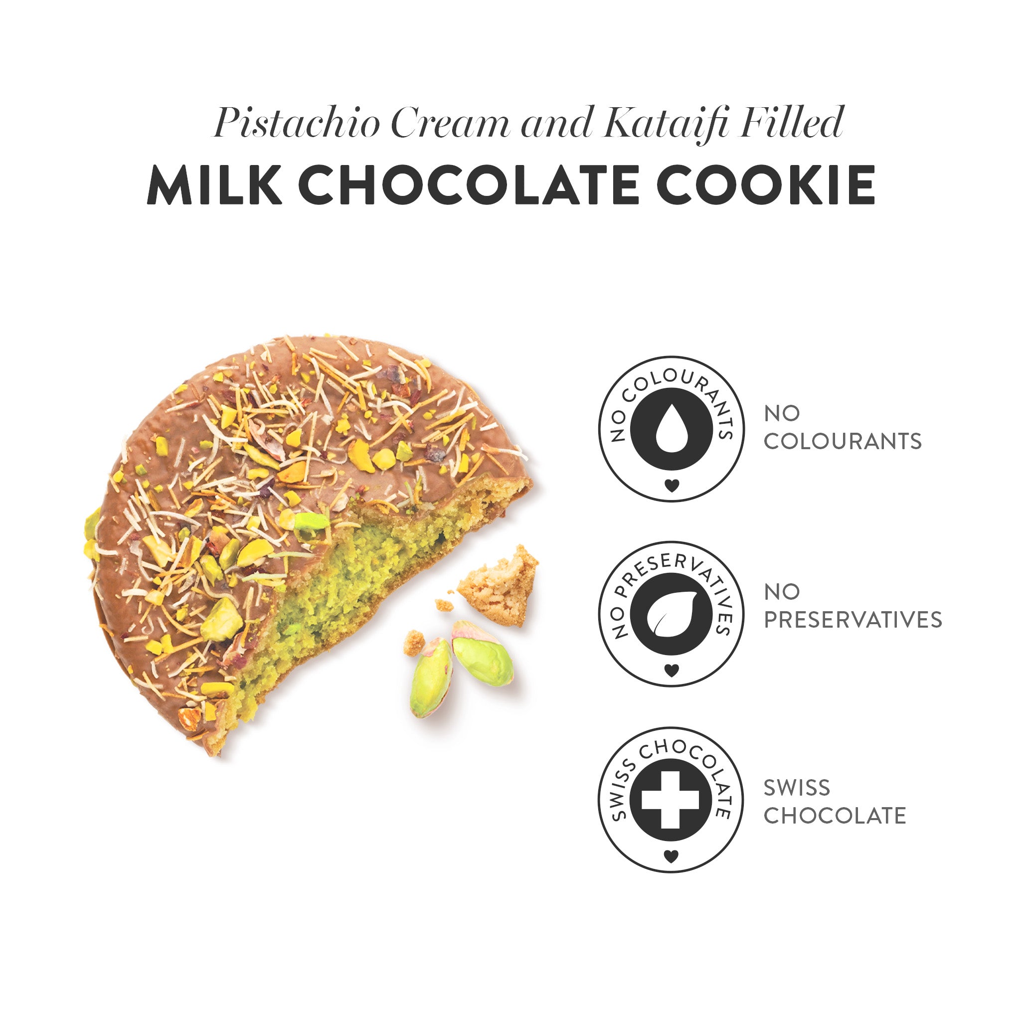 Milk Chocolate Cookie with Pistachio and Kadayif Filling