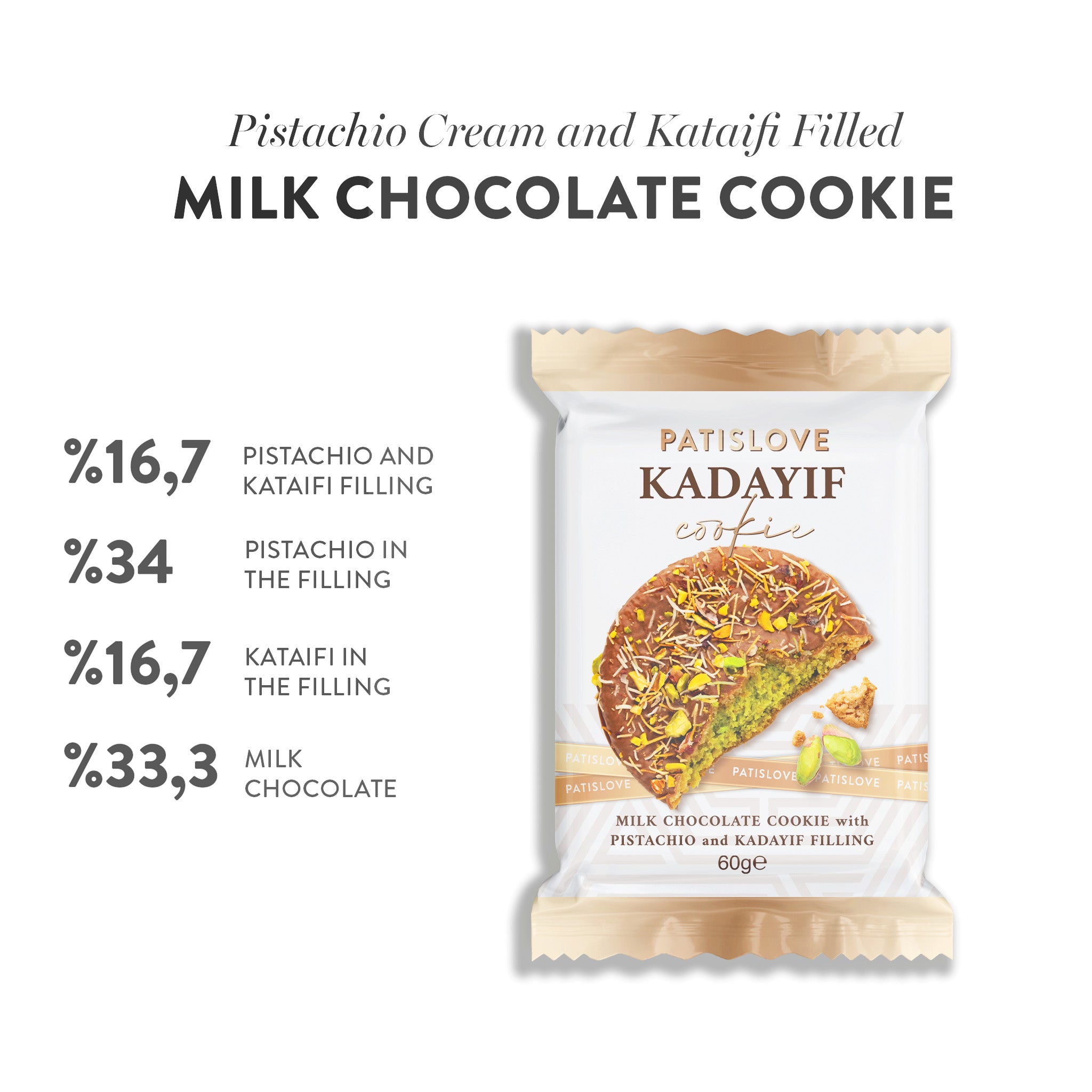 Milk Chocolate Cookie with Pistachio and Kadayif Filling