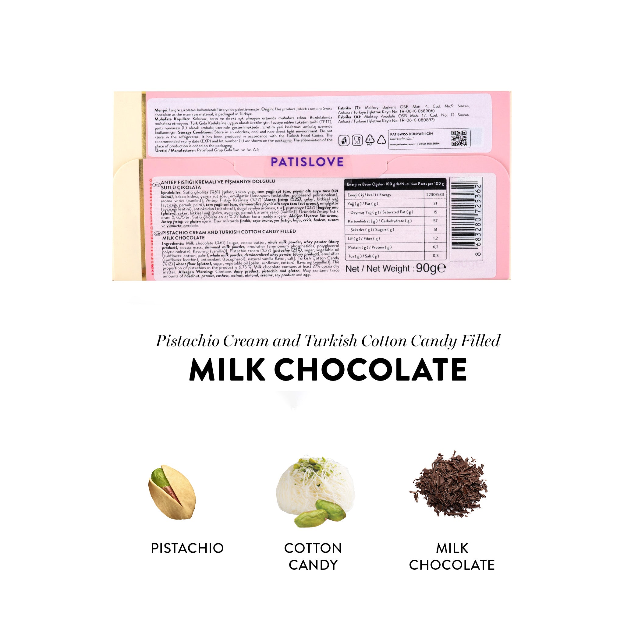 Angel’s Hair Milk Chocolate Turkish Cotton Candy Pistachio Cream, 90g