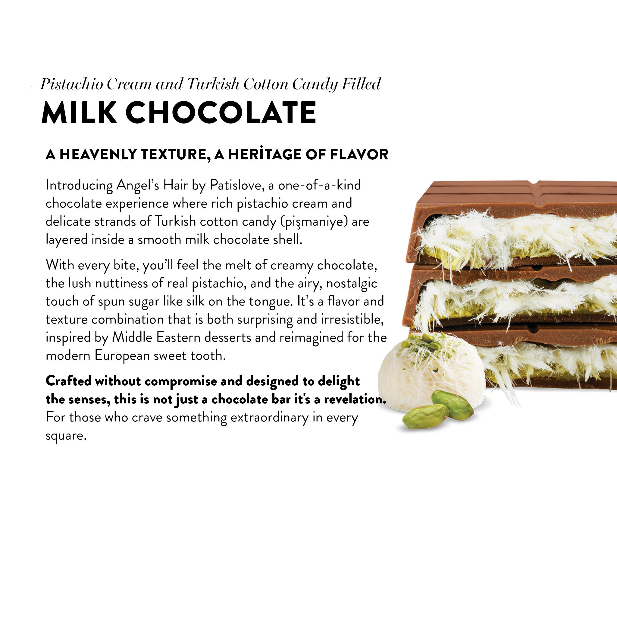 Angel’s Hair Milk Chocolate Turkish Cotton Candy Pistachio Cream, 90g